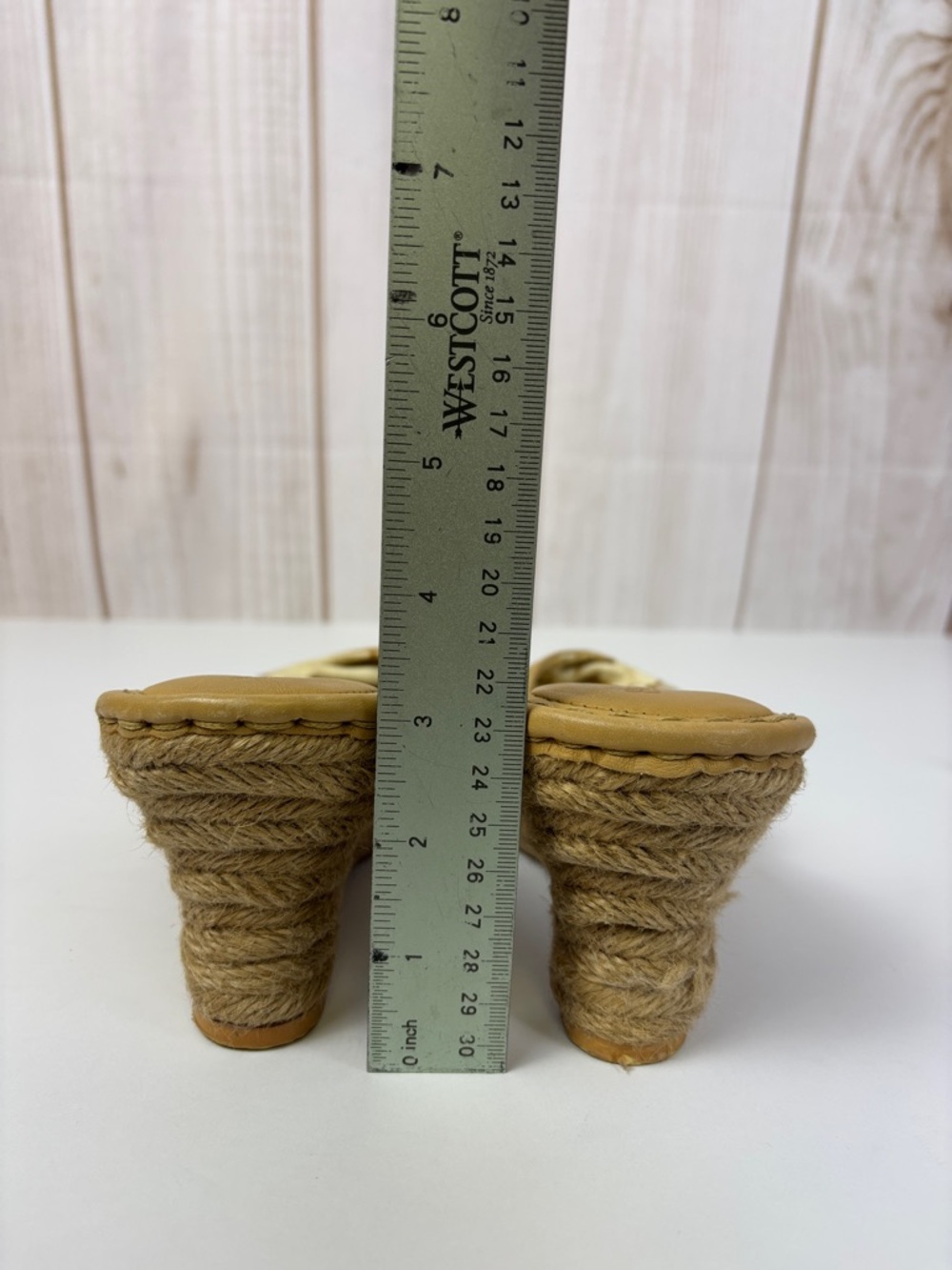 Born Drilles Espadrille Wedge Slide Sandals Leather Fabric Boho Slip-On Tan 8 - Picture 15 of 16